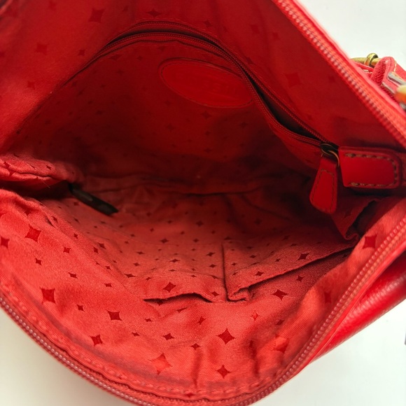 Fossil Red Leather Crossbody Bag with Exterior Pockets Y2K - Picture 10 of 13